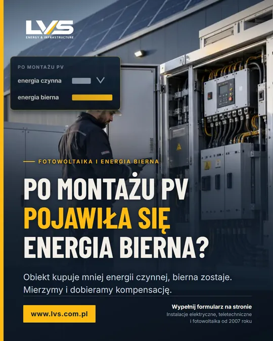 Po montażu PV pojawiła się energia bierna? Obiekt kupuje mniej energii czynnej, bierna zostaje. Mierzymy i dobieramy kompensację.